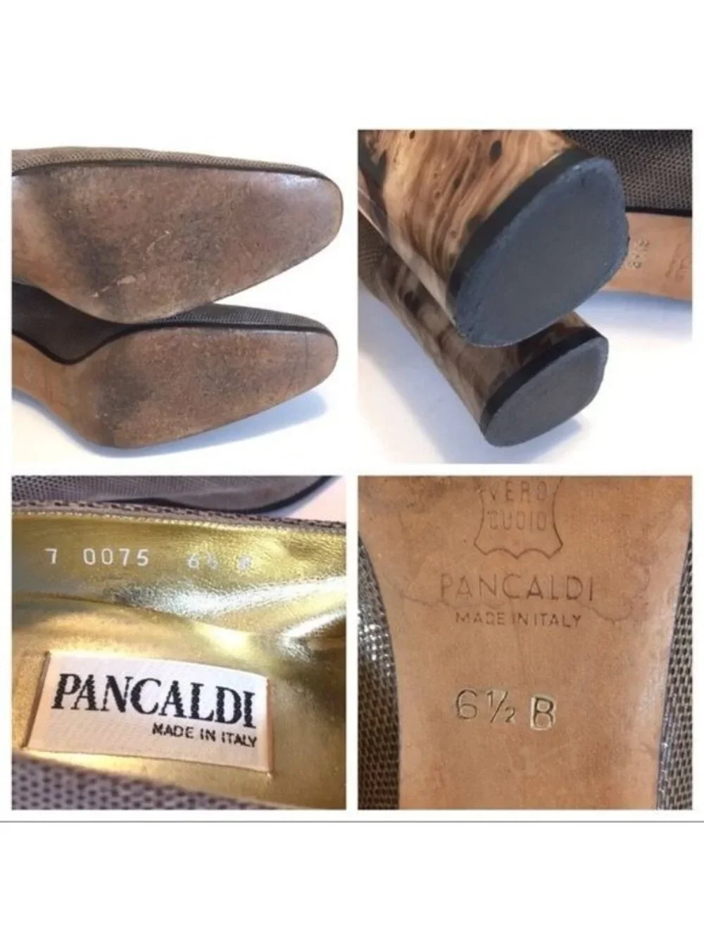 Pancaldi Womens Marble Block Heel Pumps Taupe Brown Leather Italy size 6.5